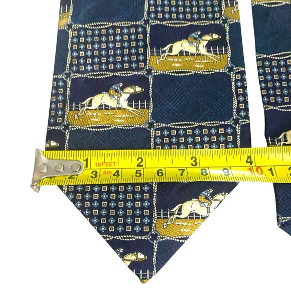 POLIFRONI Milano Men 100% Silk Tie Equestrian Horse/Jockey Blue Made In Canada - Picture 4 of 5